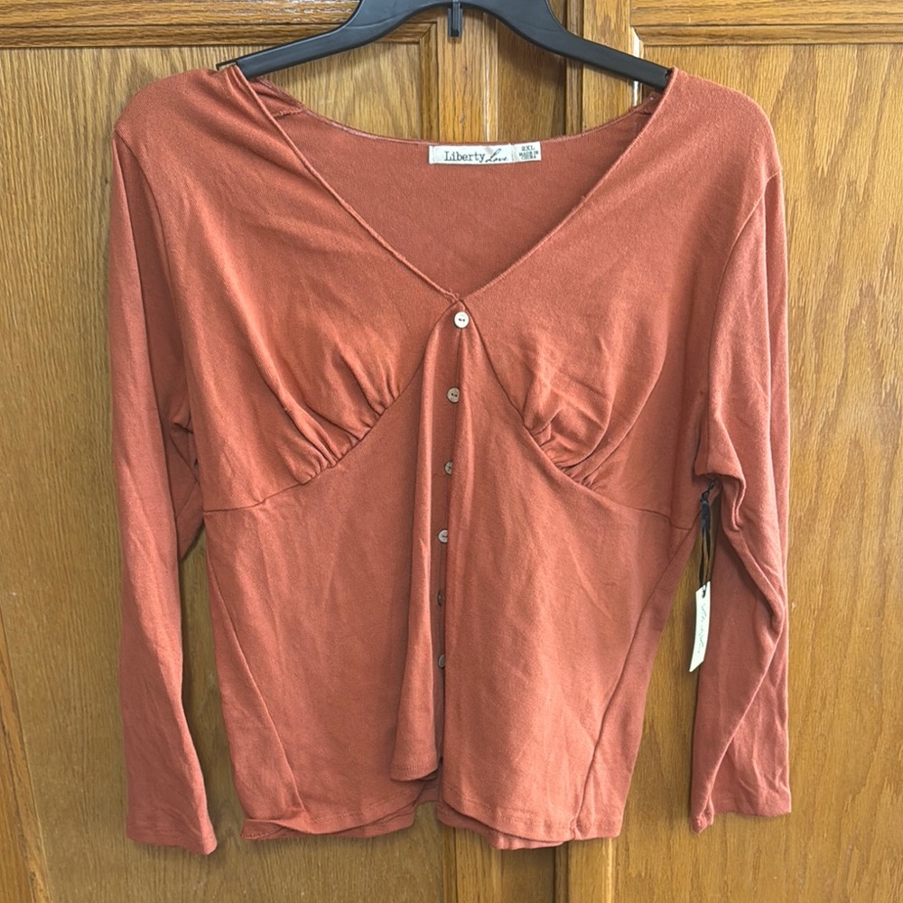 Liberty Love Red V-Neck Long Sleeve Fitted Blouse